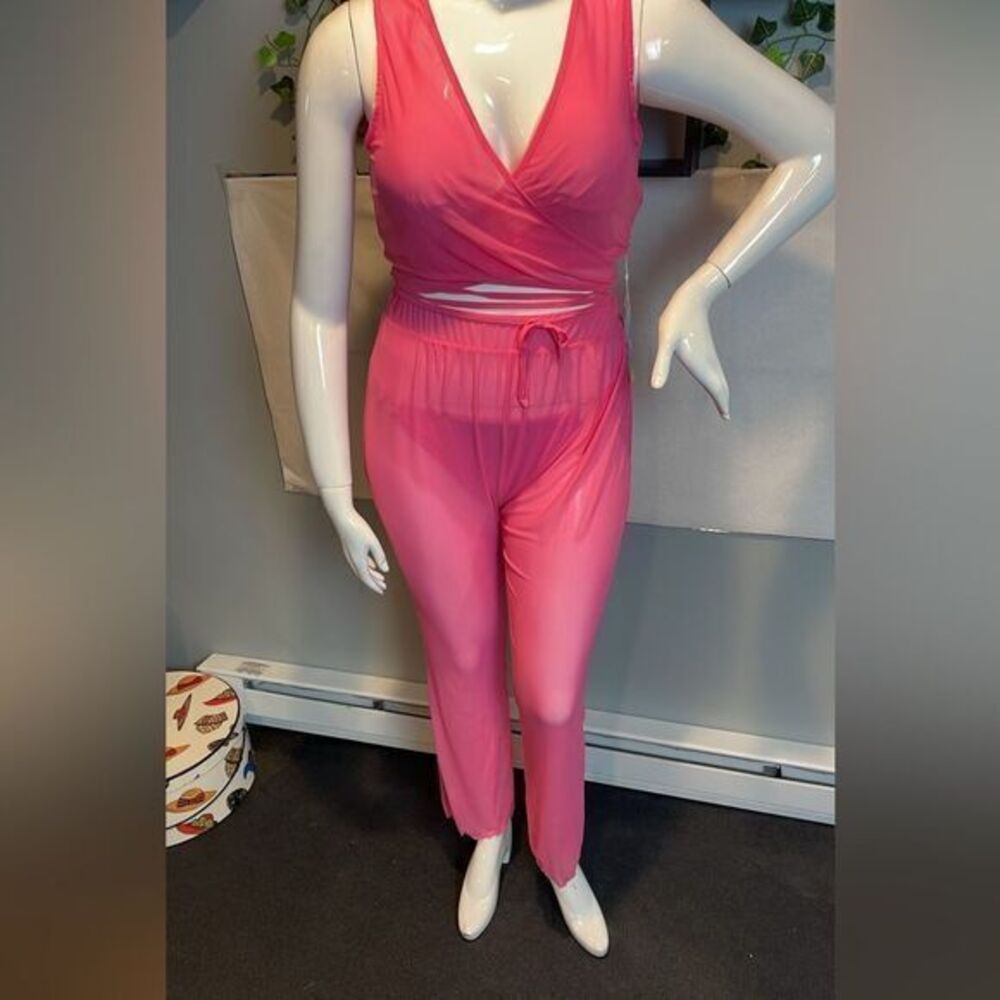 Cupshe 2 Piece set Hot pink mesh  Wrap Laced around waist Top CoverUp  RefCPS095